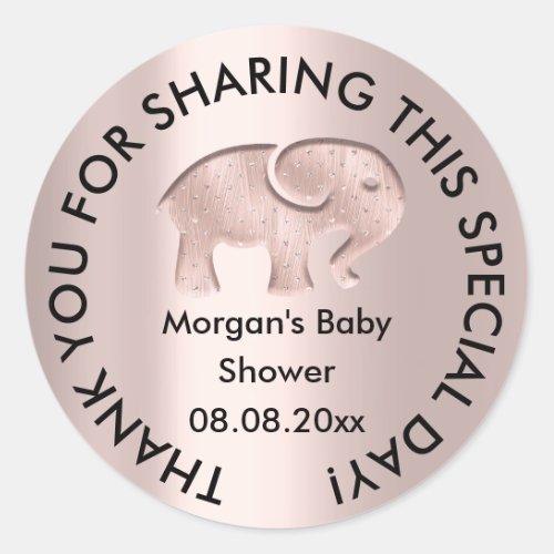 Elephant Baby Shower Favor Thank Modern Rose Classic Round Sticker