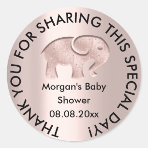 Elephant Baby Shower Favor Thank Modern Rose Classic Round Sticker
