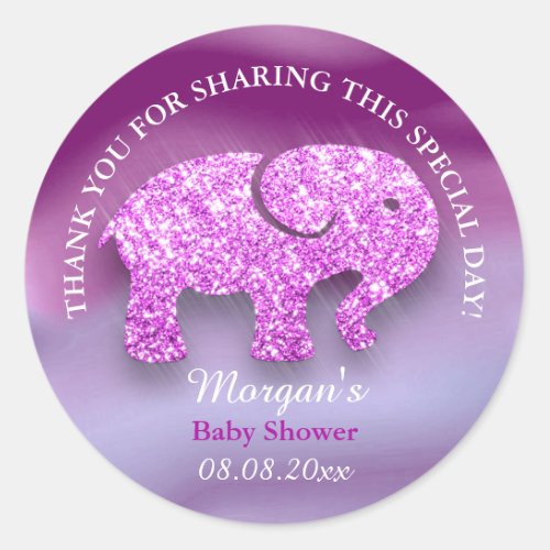 Elephant Baby Shower Favor Thank Purple Pink Berry Classic Round Sticker