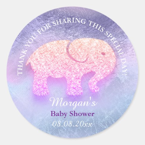 Elephant Baby Shower Favor Thank You Holograph Classic Round Sticker