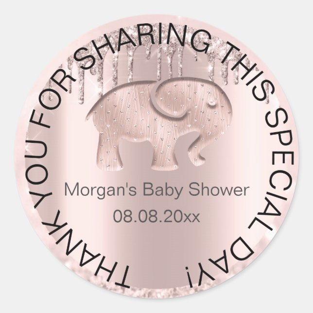 Elephant Baby Shower Favor Thank You Pink Classic Round Sticker (Front)