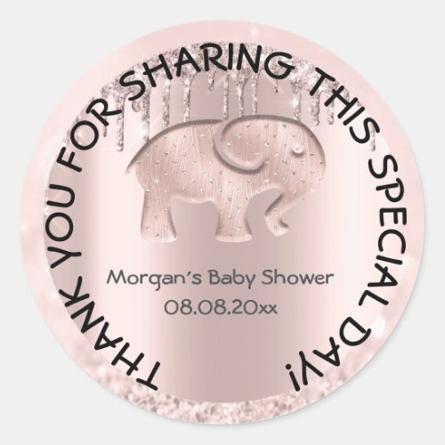 Elephant Baby Shower Favor Thank You Rose Classic Round Sticker