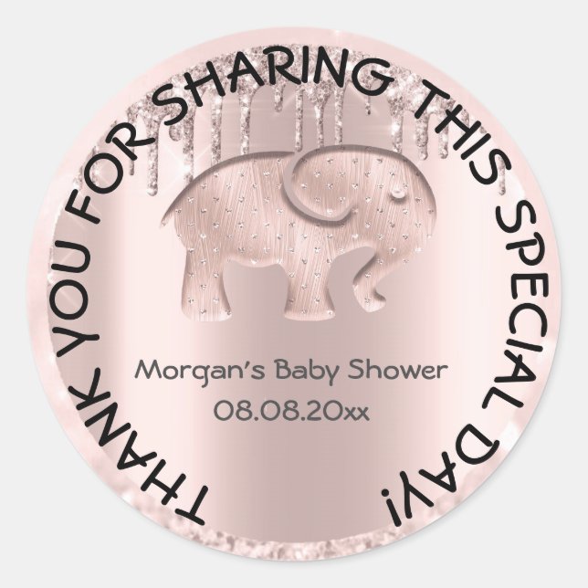 Elephant Baby Shower Favor Thank You Rose Classic Round Sticker (Front)