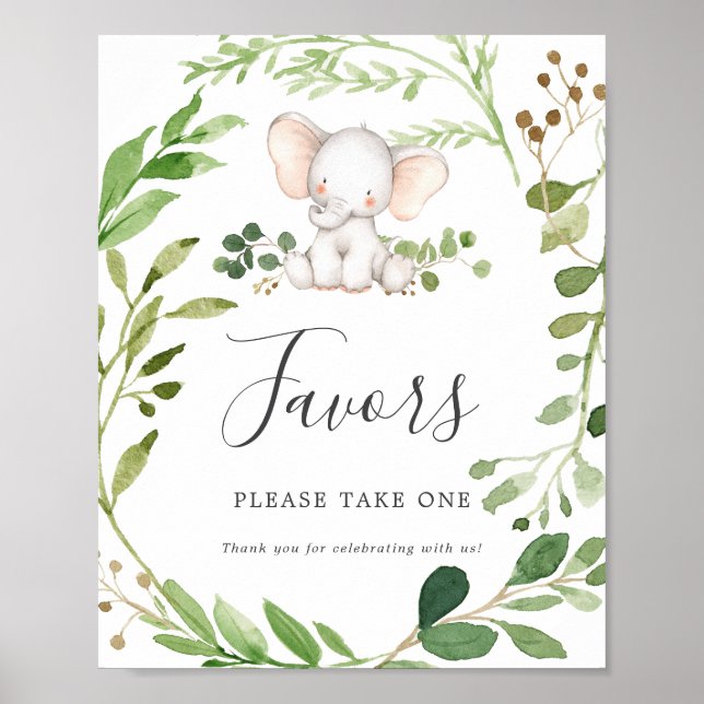 Elephant Baby Shower Favors Sign (Front)