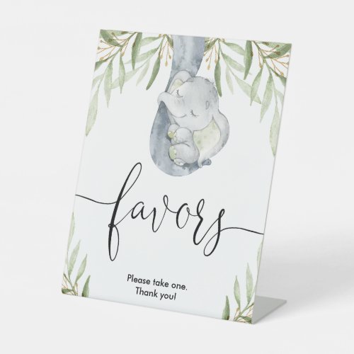 Elephant baby shower favors sign greenery gold 