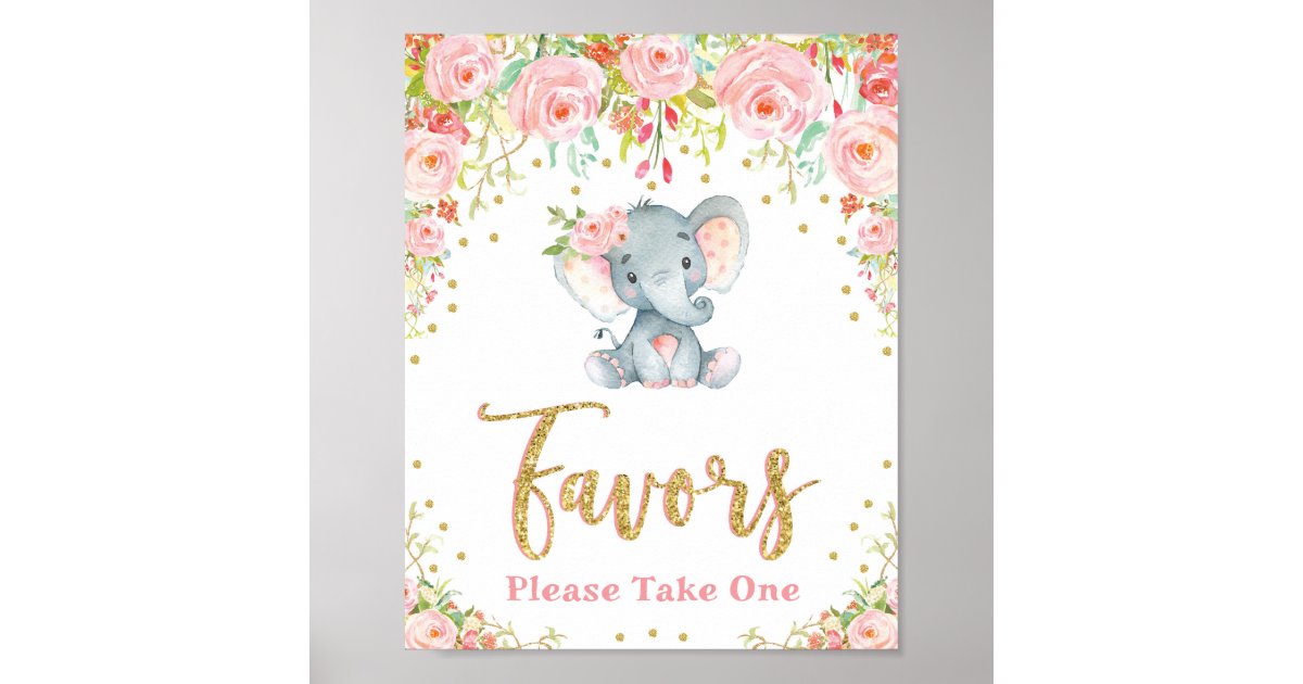 Elephant Baby Shower Favors Sign Pink Roses Girly Zazzle Com
