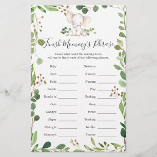 Elephant Baby Shower Finish Mommy's Phrase