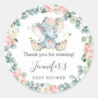 Elephant Baby Shower Floral Greenery Thank You Classic Round Sticker