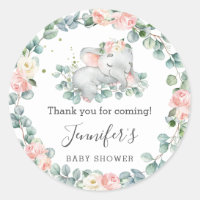 Elephant Baby Shower Floral Greenery Thank You Classic Round Sticker