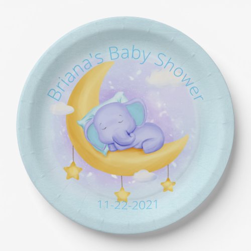 Elephant Baby Shower for a Boy in Blue Paper Plates