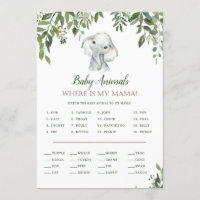 Elephant Baby Shower Game w answer back 5x7 size Invitation