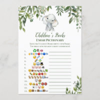 Elephant Baby Shower Game w answer back 5x7 size Invitation