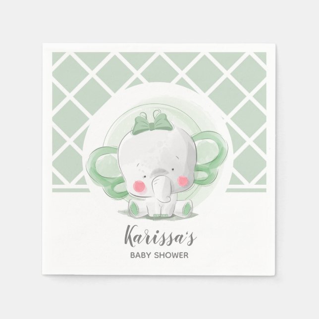  Elephant Baby Shower Gender Neutral Napkins (Front)