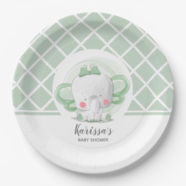 Elephant Baby Shower Gender Neutral Paper Plates (Front)