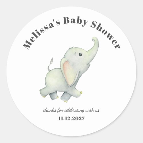 Elephant Baby Shower Gender Neutral Personalized Classic Round Sticker