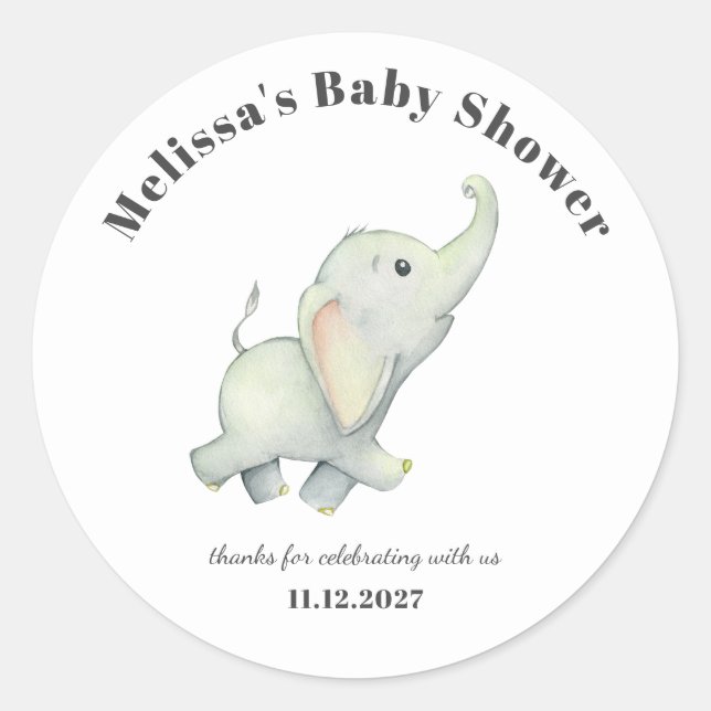 Elephant Baby Shower Gender Neutral Personalized Classic Round Sticker (Front)