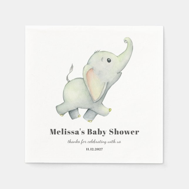 Elephant Baby Shower Gender Neutral Personalized Napkins (Front)