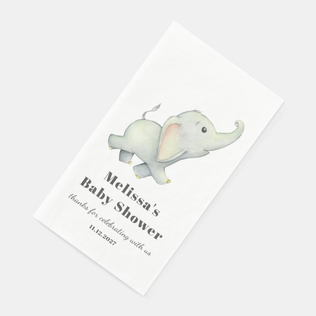 Elephant Baby Shower Gender Neutral Personalized Paper Guest Towels (Corner)