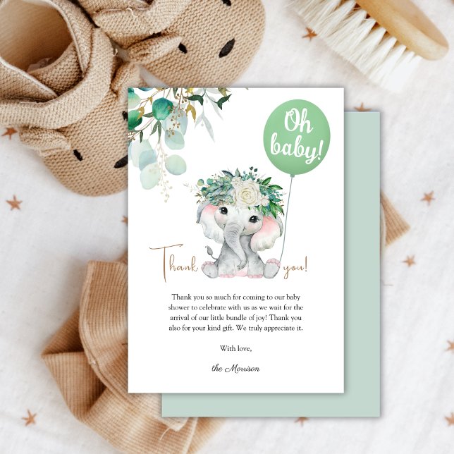Elephant Baby Shower  Gender Neutral  Thank You Card (Creator Uploaded)