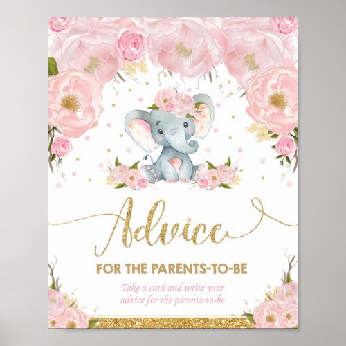 Elephant Baby Shower Girl Advice for Parents to Be Poster