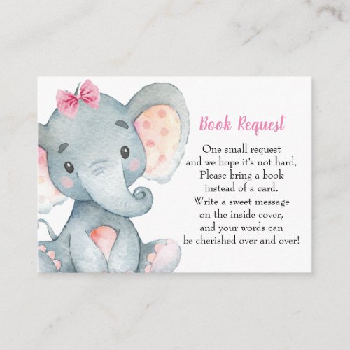 Elephant Baby Shower Girl  Book Request Card