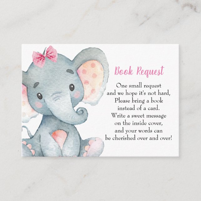 Elephant Baby Shower Girl | Book Request Card (Front)