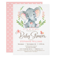 Elephant Baby Shower, Girl Card