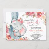 Elephant baby shower girl coral floral watercolos invitation (Front)