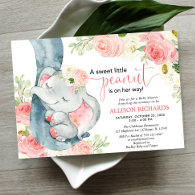 Elephant baby shower girl floral pink cream invitation