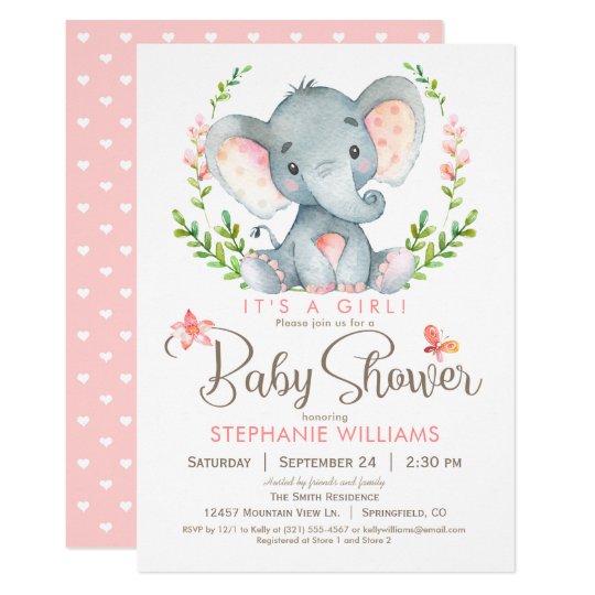 Elephant Baby Shower Girl Invitation Zazzle Com