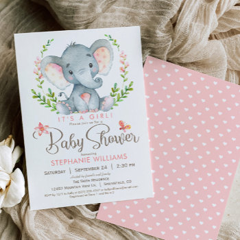 Elephant Baby Shower  Girl Invitation by Card_Stop at Zazzle