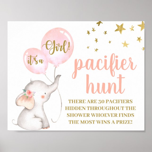 Elephant Baby Shower Girl Pacifier Hunt sign (Front)