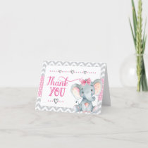 Elephant Baby Shower Girl Thank You Card Pink