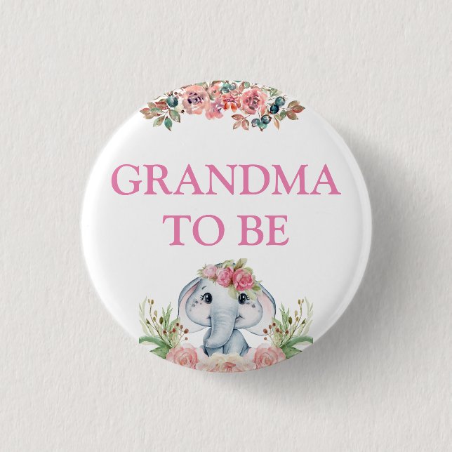 Elephant Baby Shower Grandma To Be Button (Front)