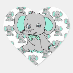 Elephant Baby Shower Gray and Teal Heart Sticker