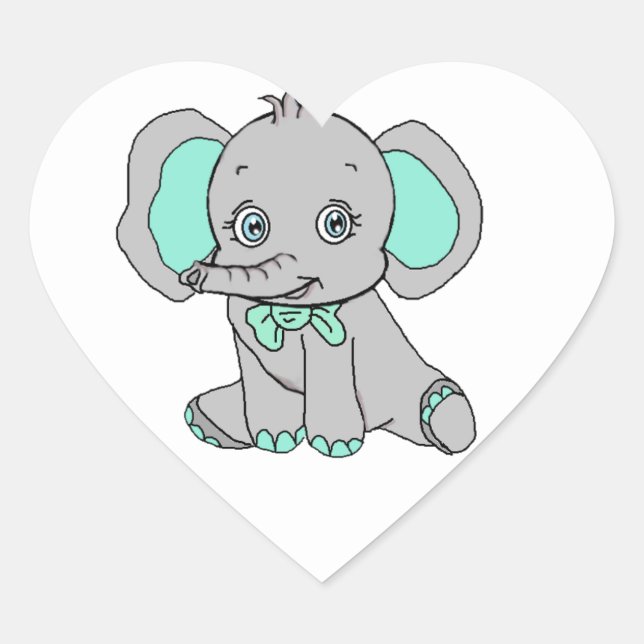 Elephant Baby Shower Gray and Teal Heart Sticker (Front)