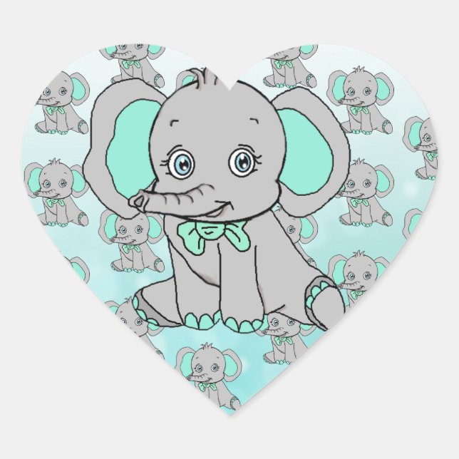 Elephant Baby Shower Gray and Teal Heart Sticker (Front)
