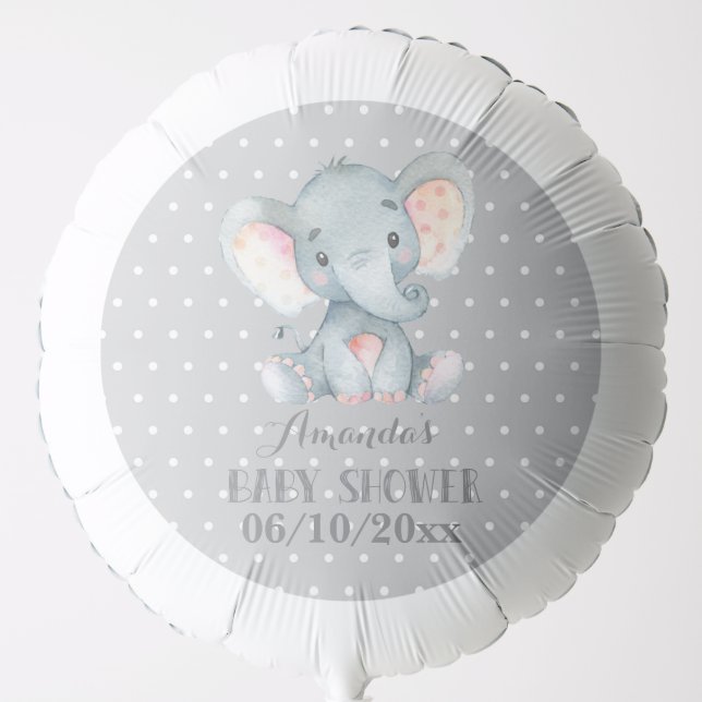 Elephant Baby Shower Gray Balloon (Front)