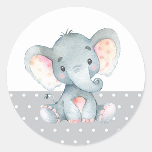 Elephant Baby Shower Gray Classic Round Sticker
