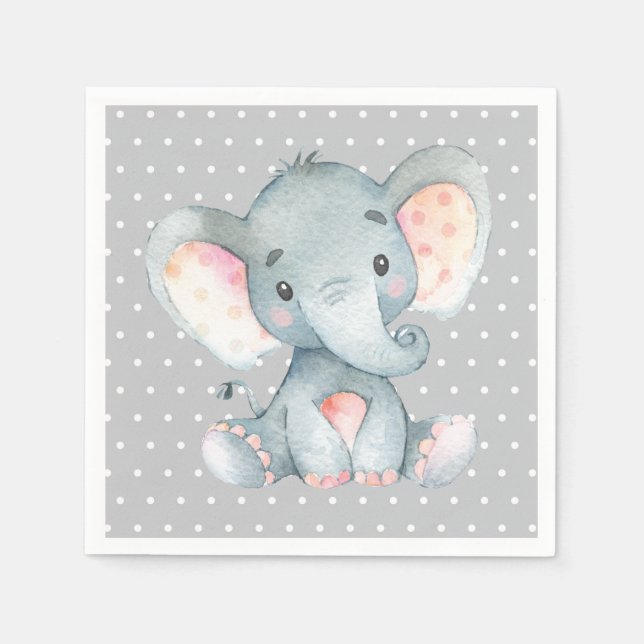 Elephant Baby Shower Gray Napkins (Front)