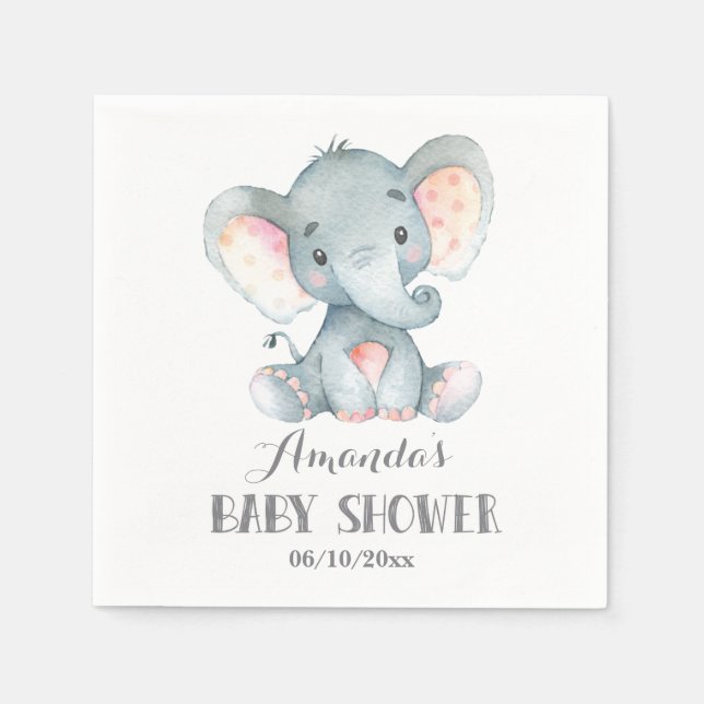 Elephant Baby Shower Gray Napkins (Front)