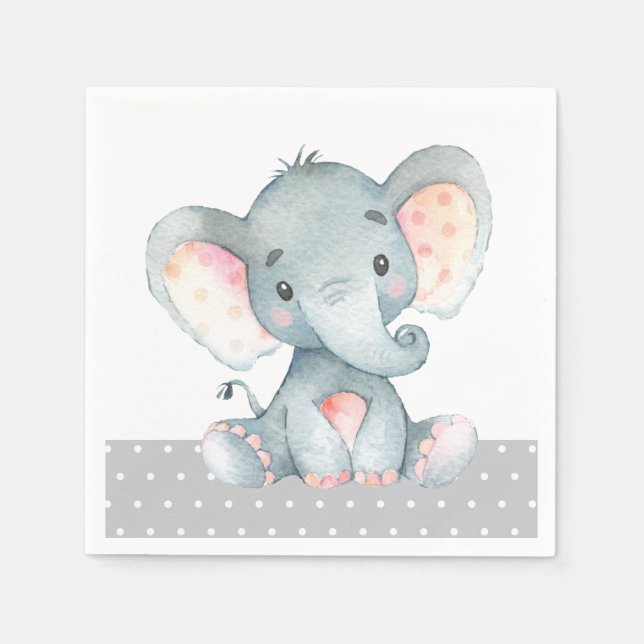 Elephant Baby Shower Gray Napkins (Front)