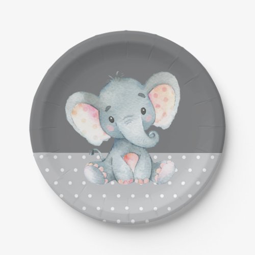 Elephant Baby Shower Gray Paper Plate
