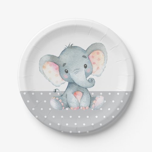 Elephant Baby Shower Gray Paper Plate