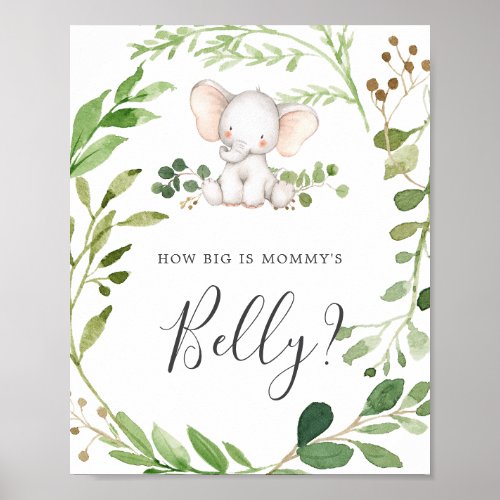 Elephant Baby Shower Guess How Big Mommys Belly Poster