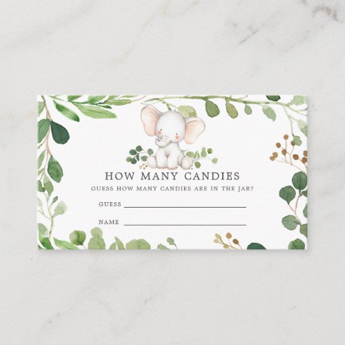 Elephant Baby Shower Guess How Many Candies  Enclosure Card