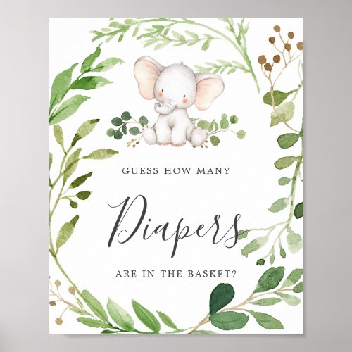 Elephant Baby Shower Guess How Many Diapers Poster