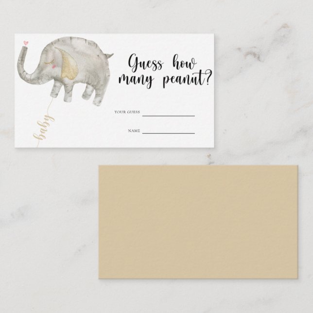 Elephant - baby shower guess how many peanut enclosure card (Front/Back)