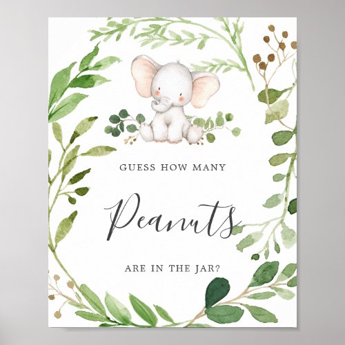 Elephant Baby Shower Guess How Many Peanuts Poster