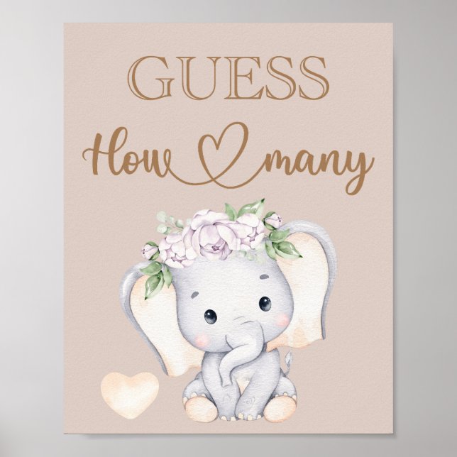  Elephant Baby Shower Guess How Many  Poster (Front)
